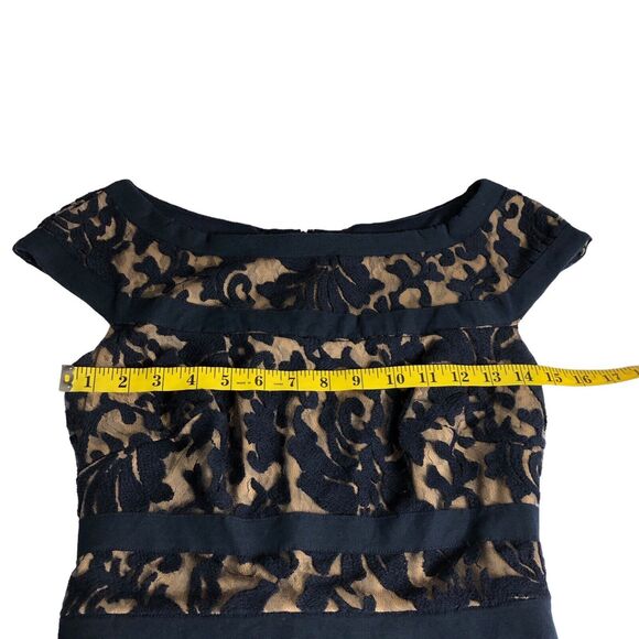 Tadashi Shoji Dress Womens 4 Navy Tan Floral Lace Overlay Banded Sheath 3K915M - Picture 16 of 16